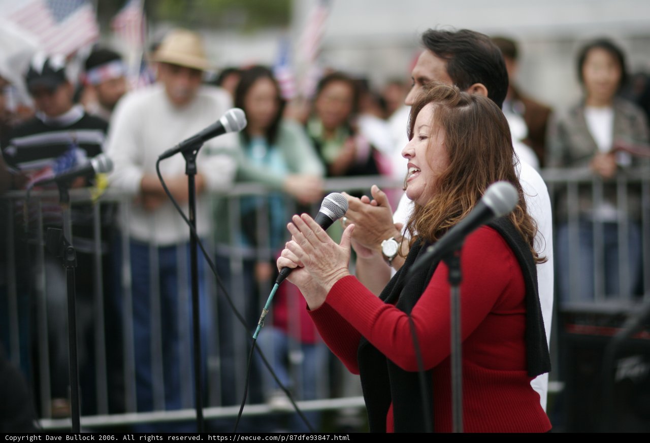 Woman Takes the Stage at 2006 Student Protest