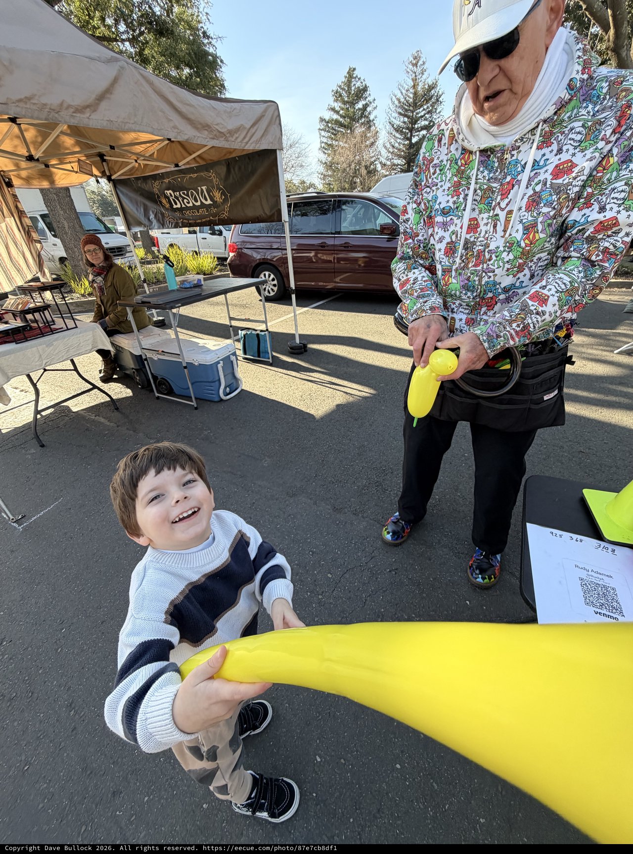 Joyful Moment with Giant Inflatable Banana at Market