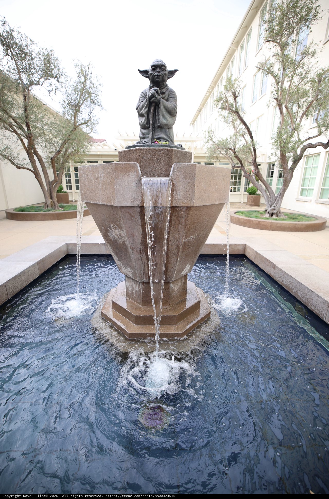 Yoda Fountain Statue at Skywalker Ranch Courtyard