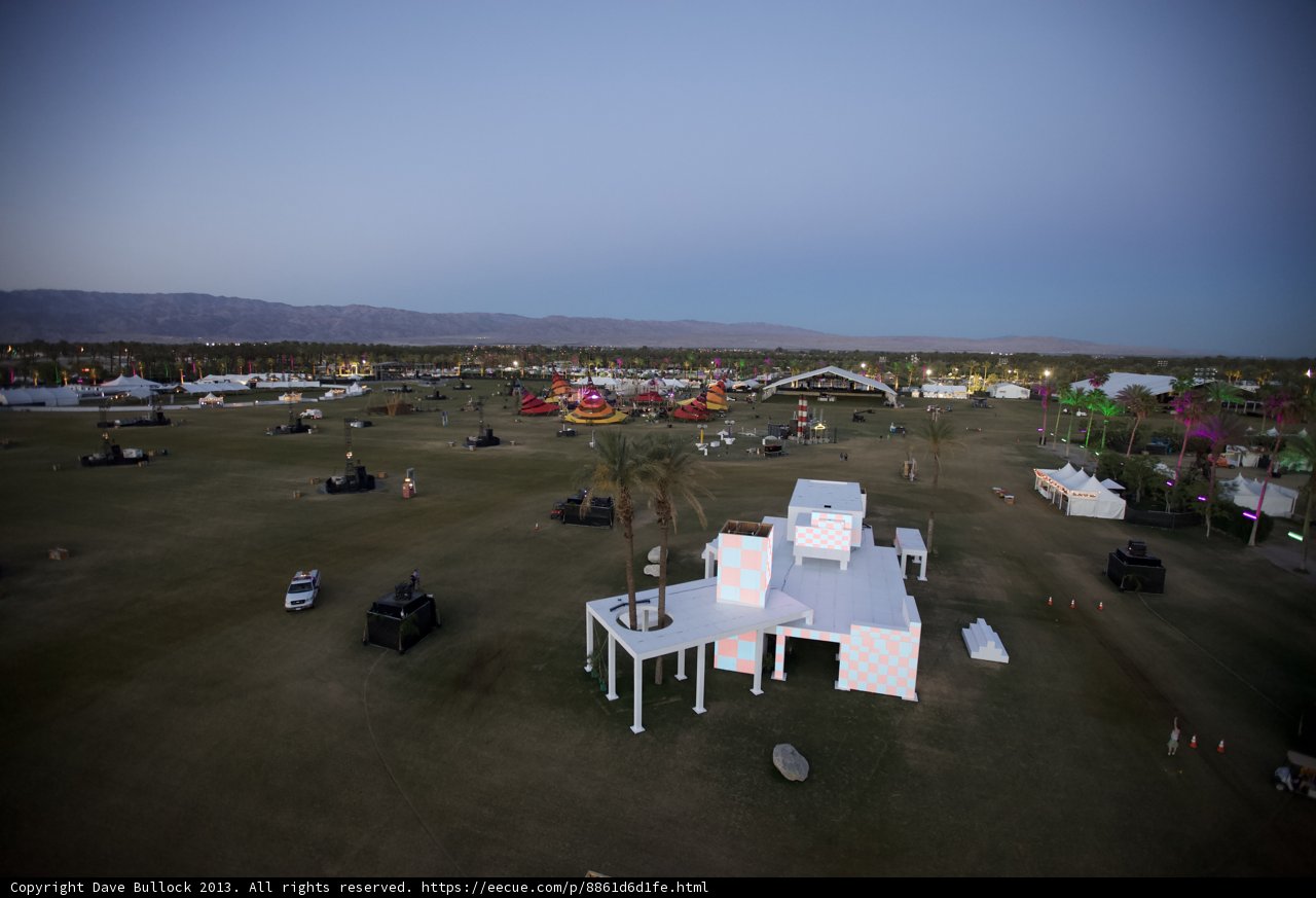 Aerial View of Massive White Tent in the Field during Coachella