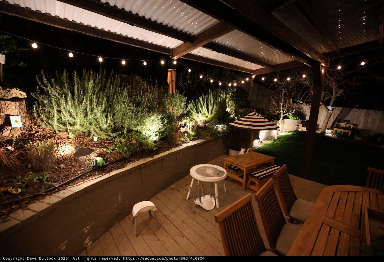 Cozy Nighttime Backyard Patio with String Lights