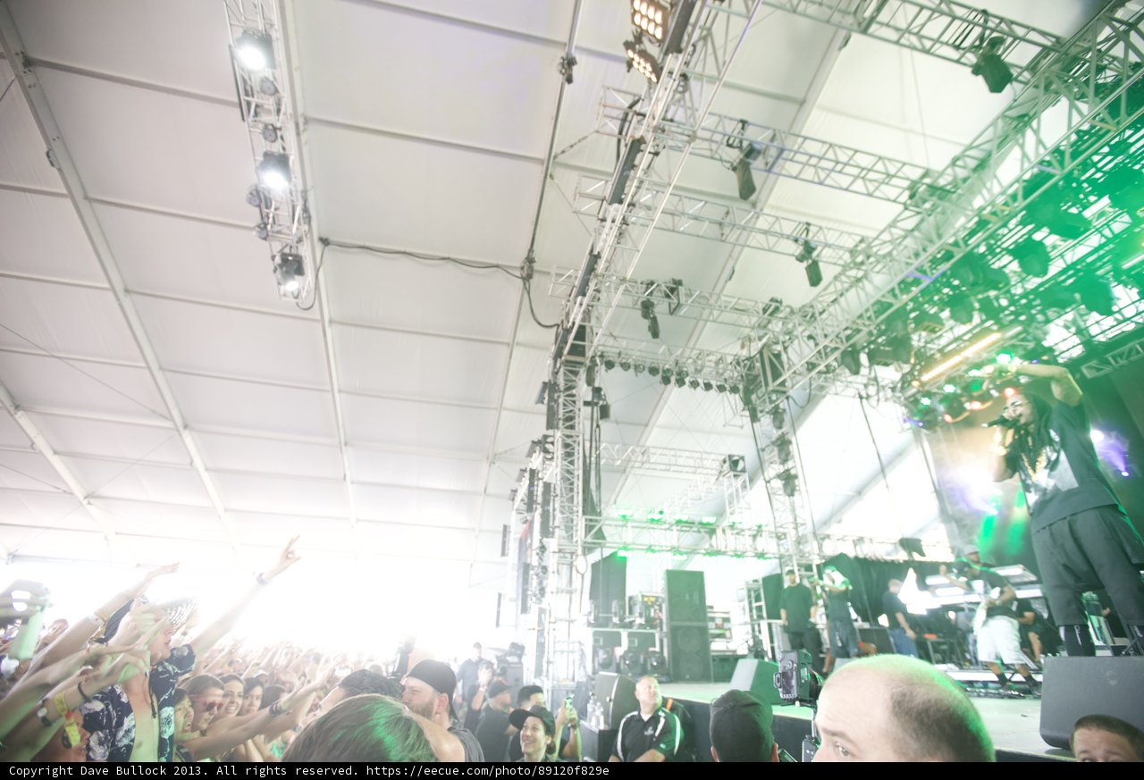 Green Spotlight Shines on Concert Crowd
