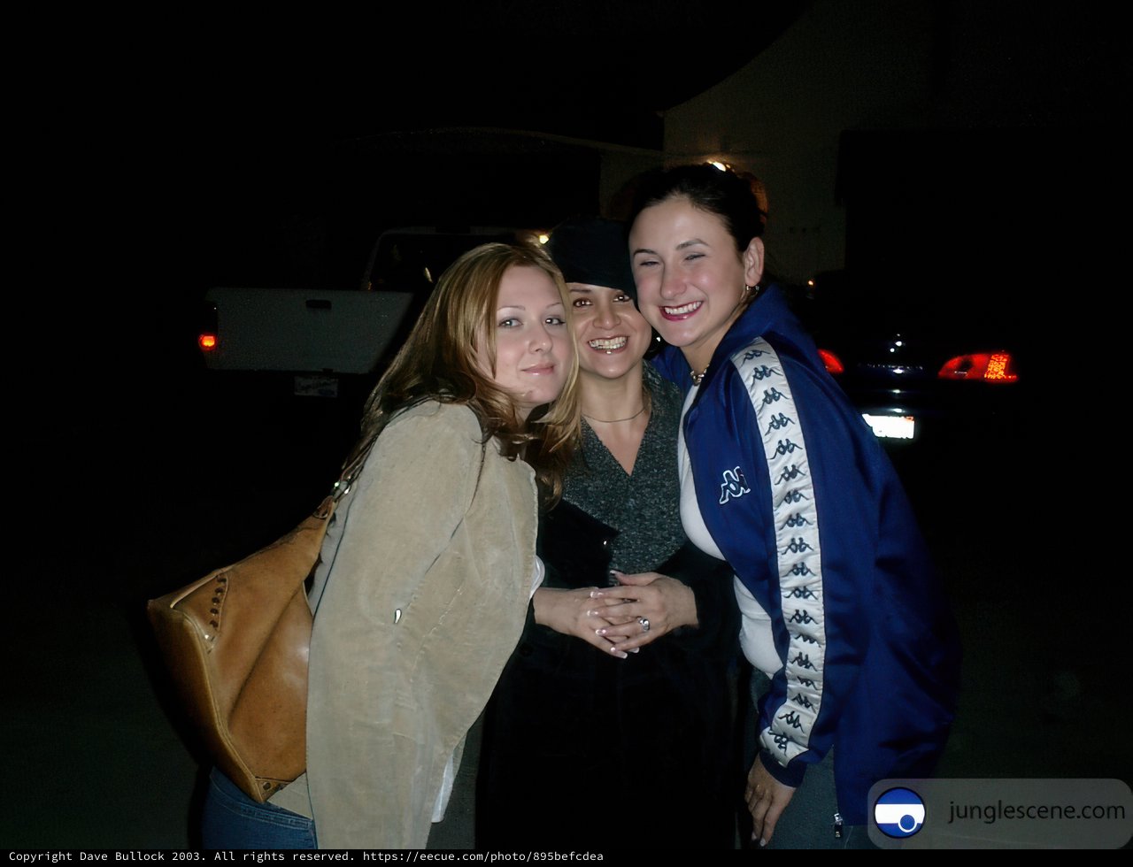 Three Women Strike a Pose in Jackets and Handbags at Night