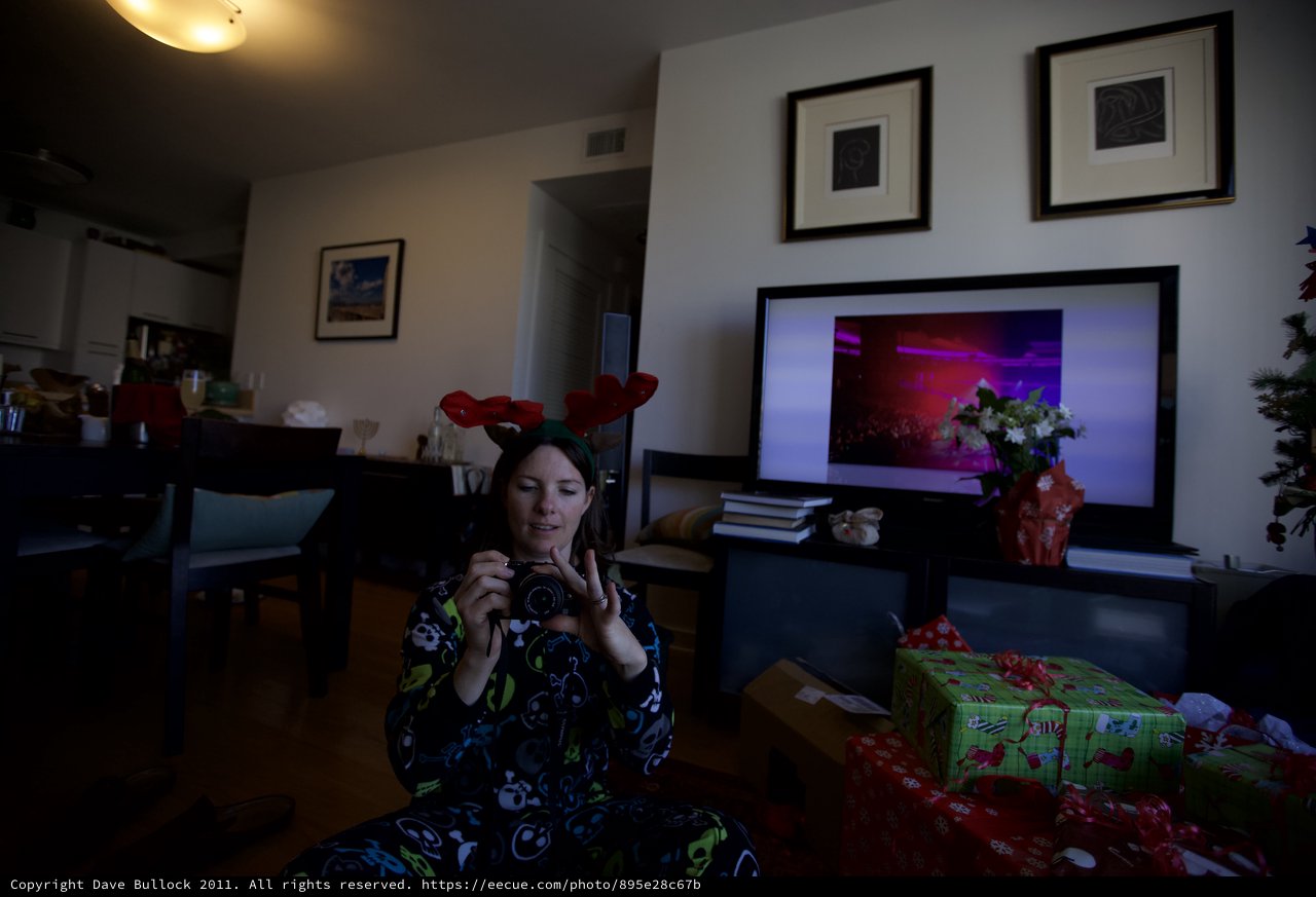 Christmas Morning in Reindeer Antlers with Camera