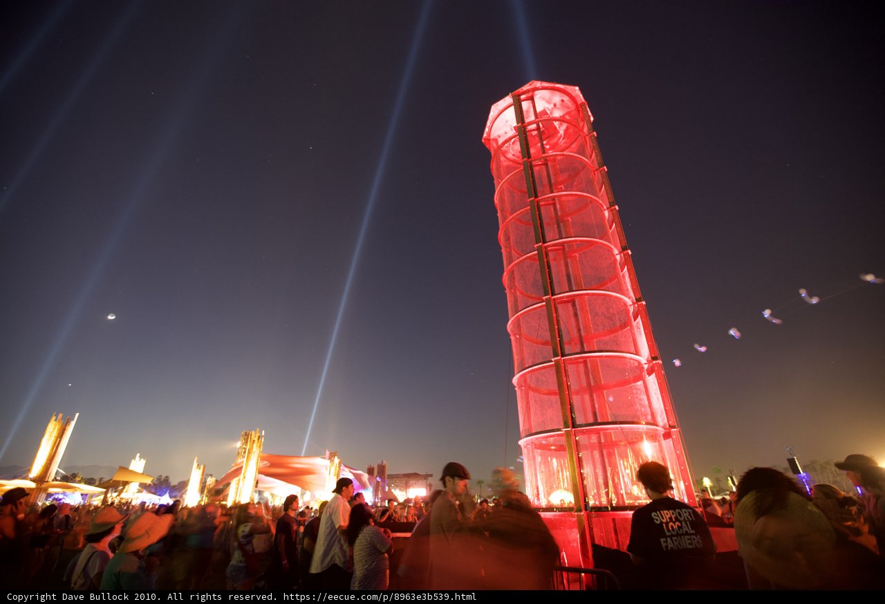 Red Tower and City Crowd