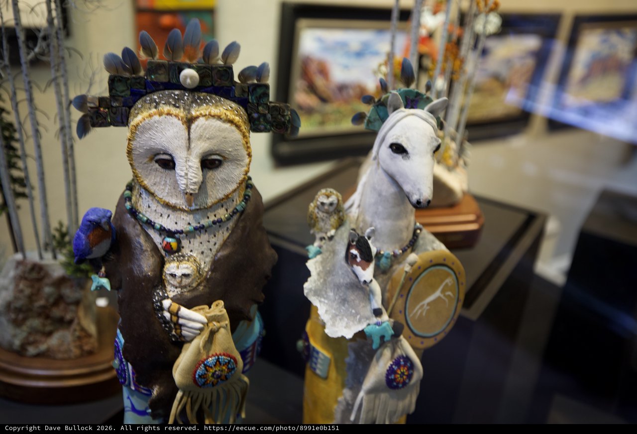 Ornate Barn Owl and Unicorn Art Dolls Display
