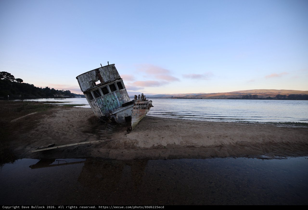 Abandoned Shipwreck on California Coast at Twilight