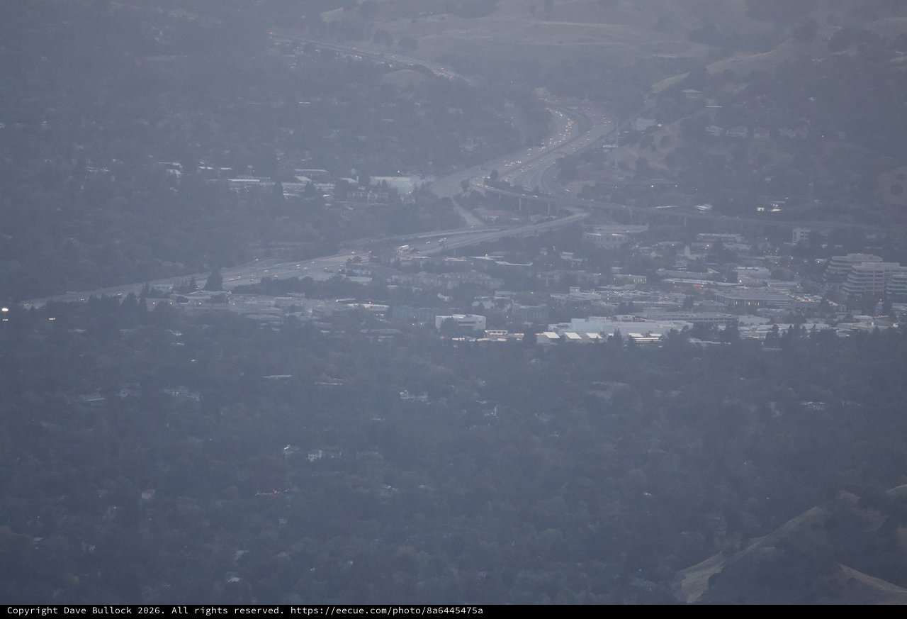 Smoky Dusk View of Bay Area Highway from Mount Diablo
