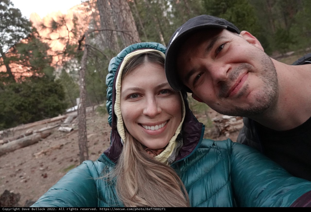 Couple's Cozy Camping Selfie at Sunset