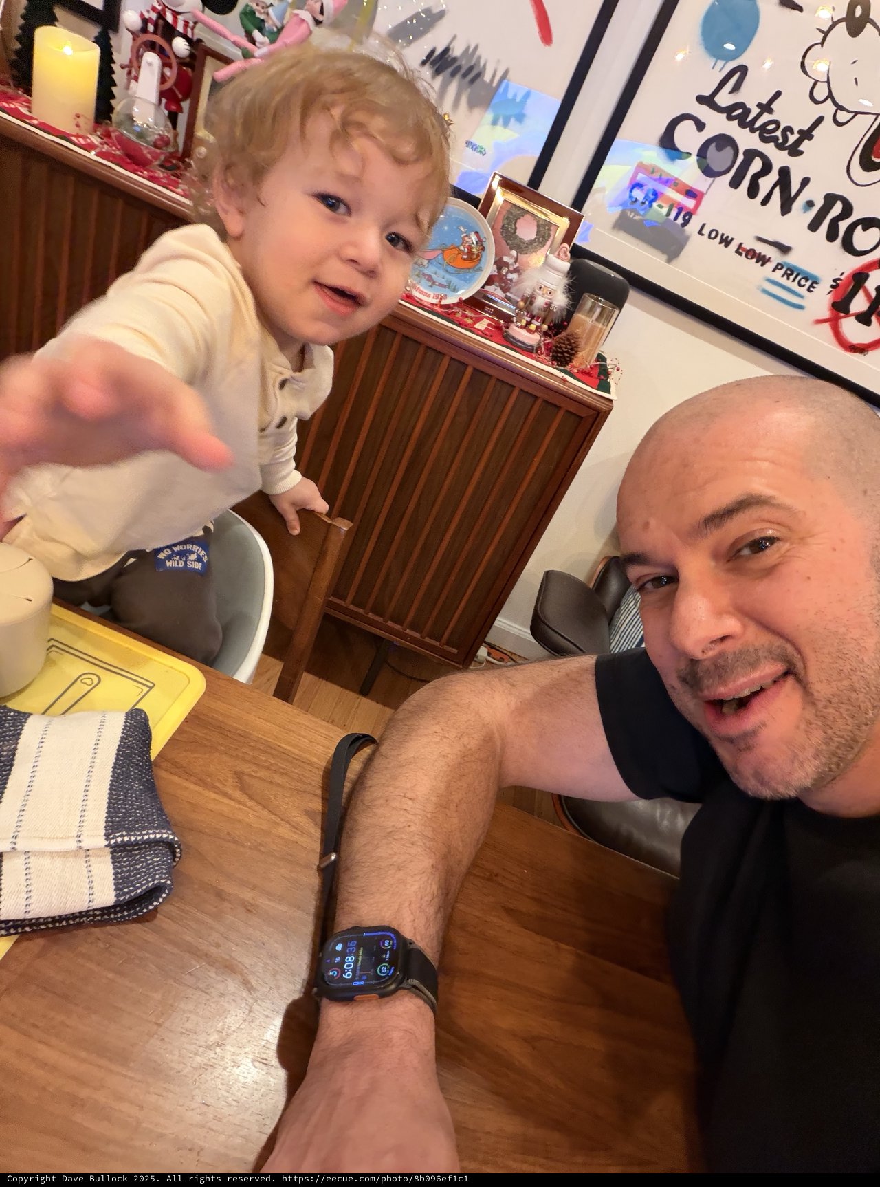 Father and Toddler Selfie at Kitchen Table