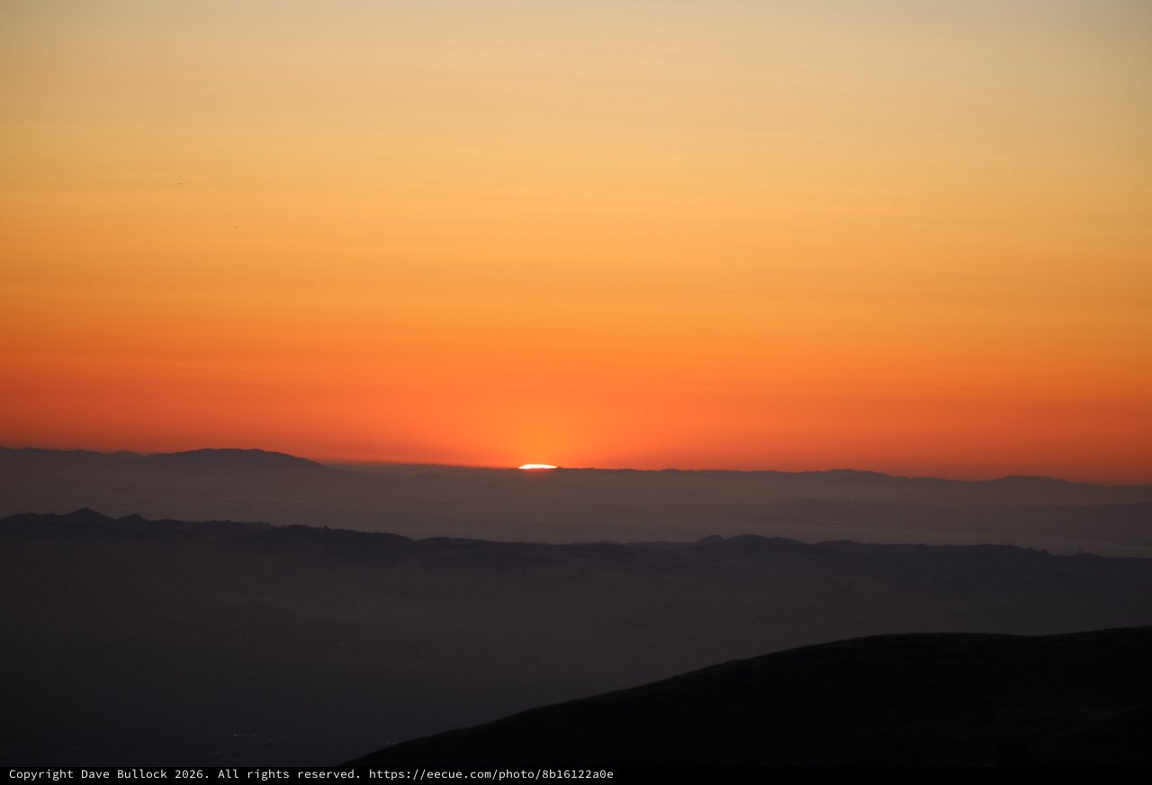 Last Sliver of Sun Setting Behind Mountain Ridges