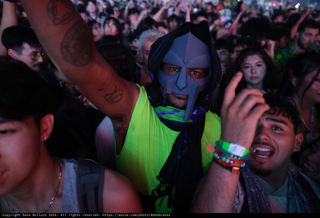 Masked Festival Reveler Stands Out in Crowd