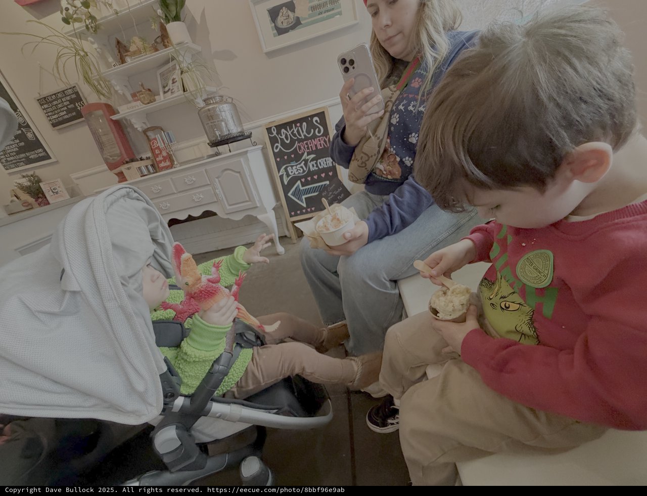 Family Ice Cream Time in Cozy Kitchen