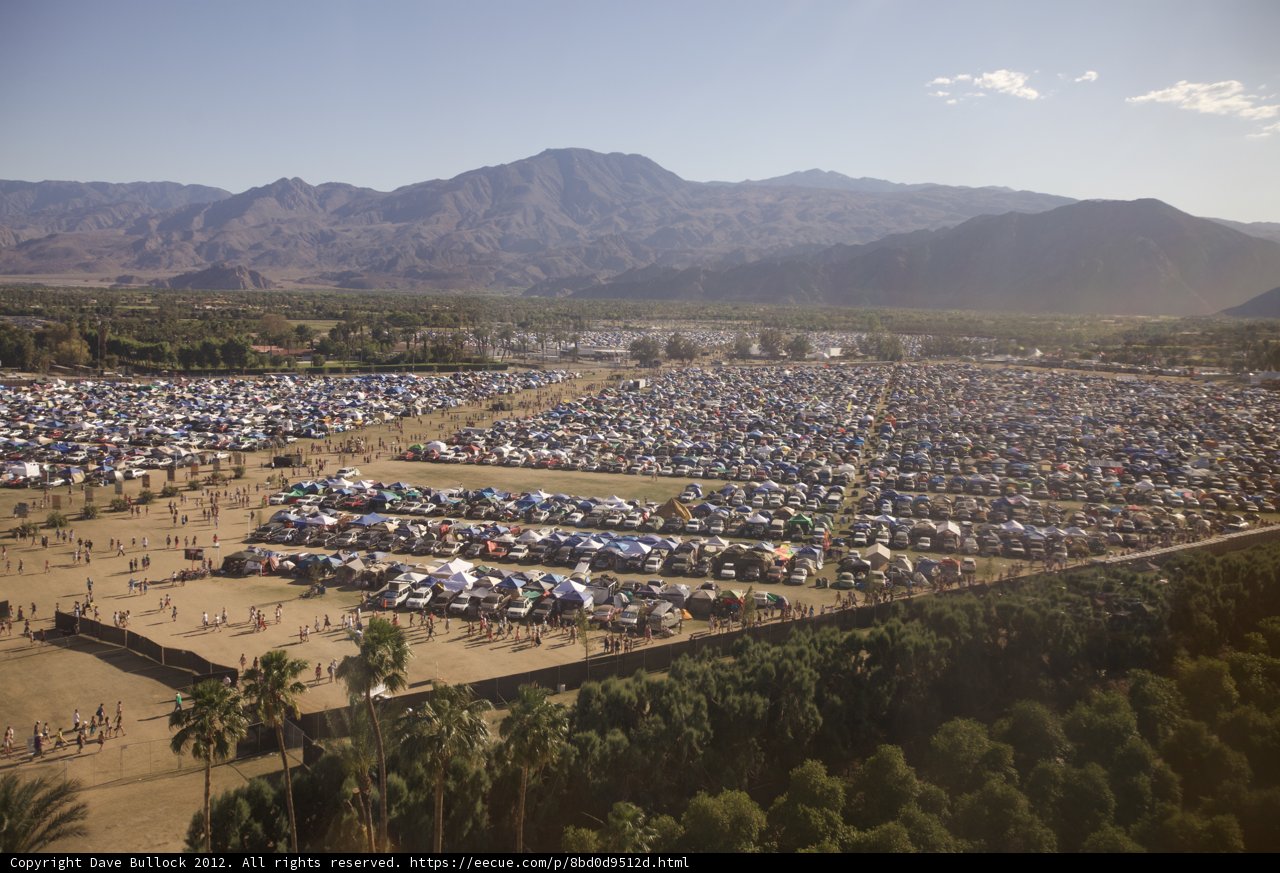 Aerial View of Coachella Campground with the Mountains in the Background