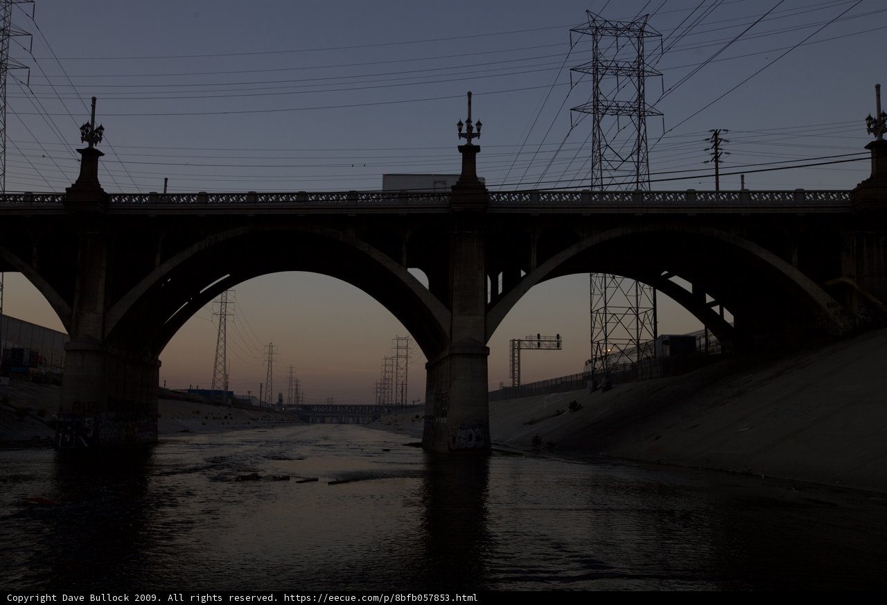 Arch Bridge and Power Lines over the LA River