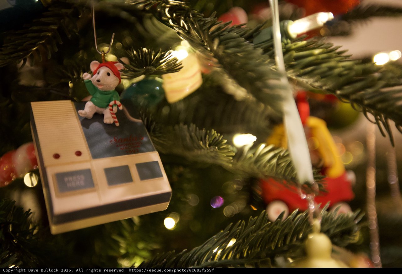 Vintage Computer Christmas Tree Ornament with Holiday Lights