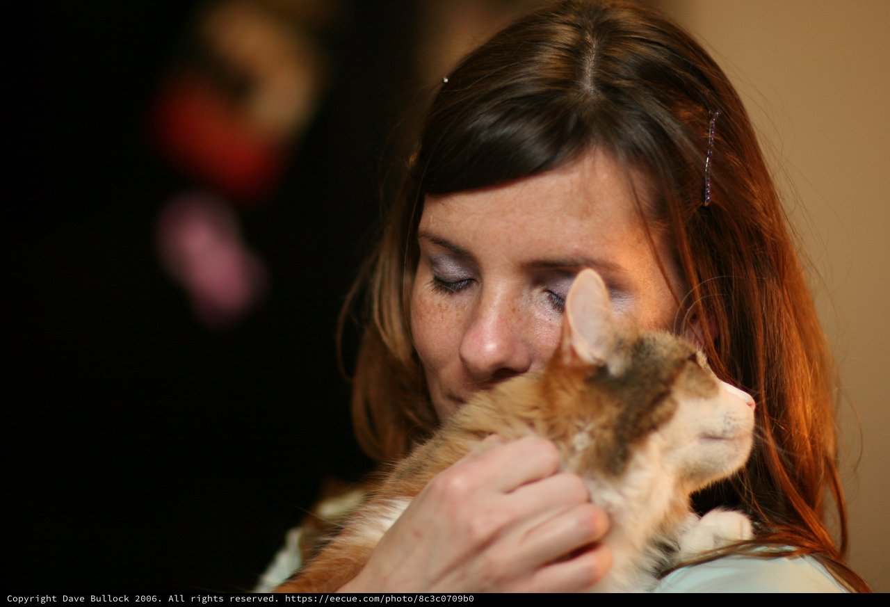 Tender Moment: Woman Nuzzles Ginger Kitten Lovingly