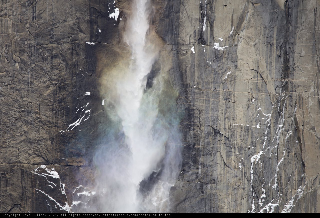 Yosemite Waterfall Mist Against Granite Cliff Face