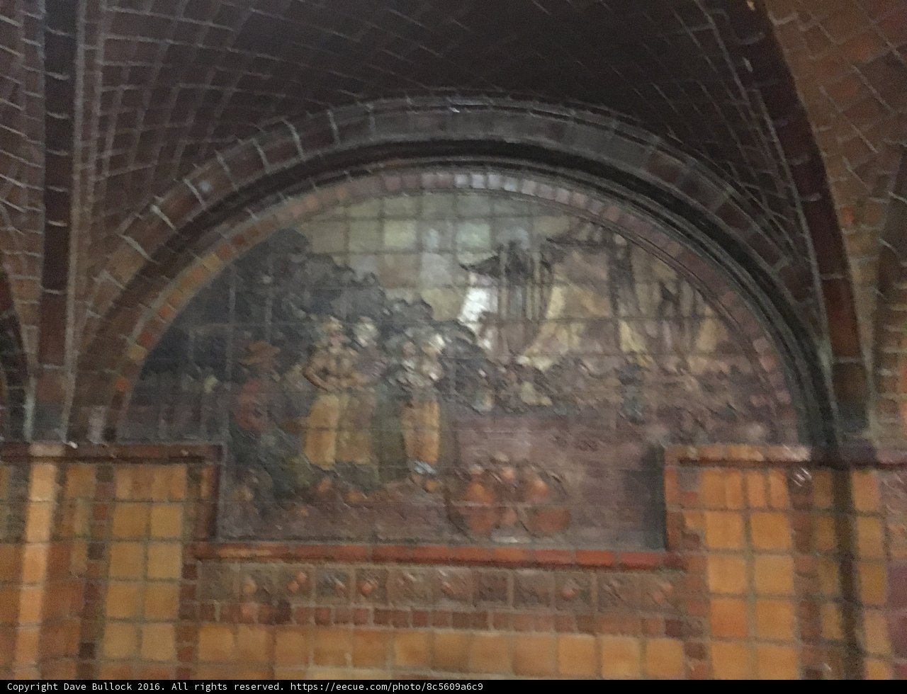 Subway Station Tile Mural with Cryptic Architecture