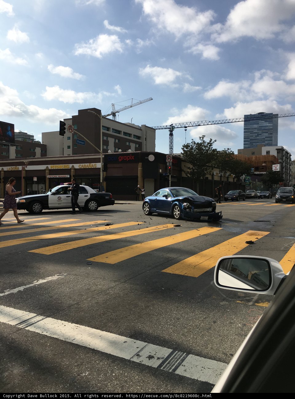 Police Car at a Crosswalk in Busy LA