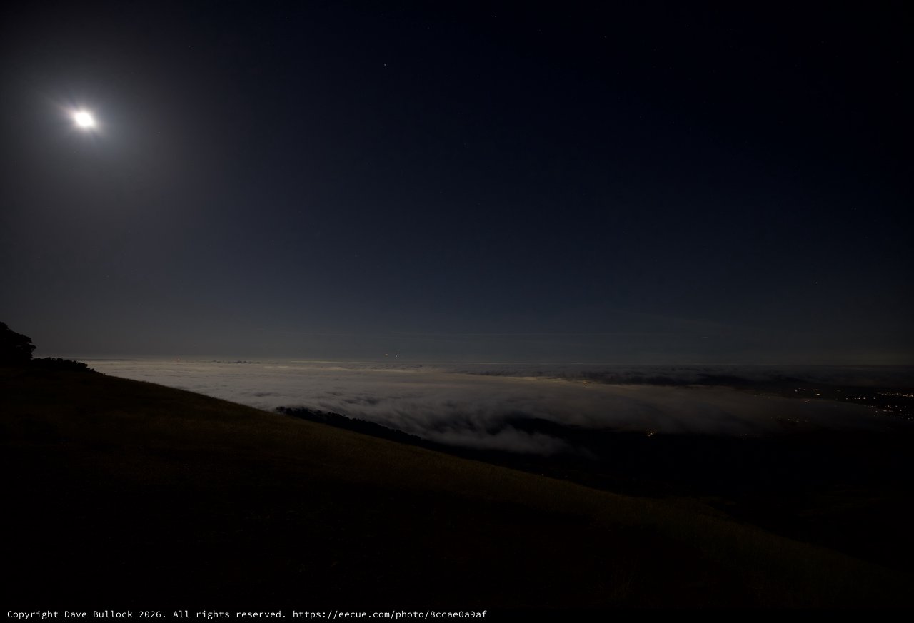Moonlit Sea of Clouds Over Mount Diablo