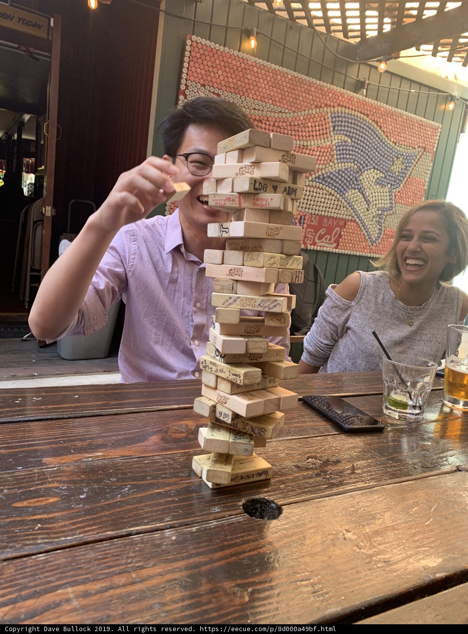 Tower of Wooden Blocks at Dining Table