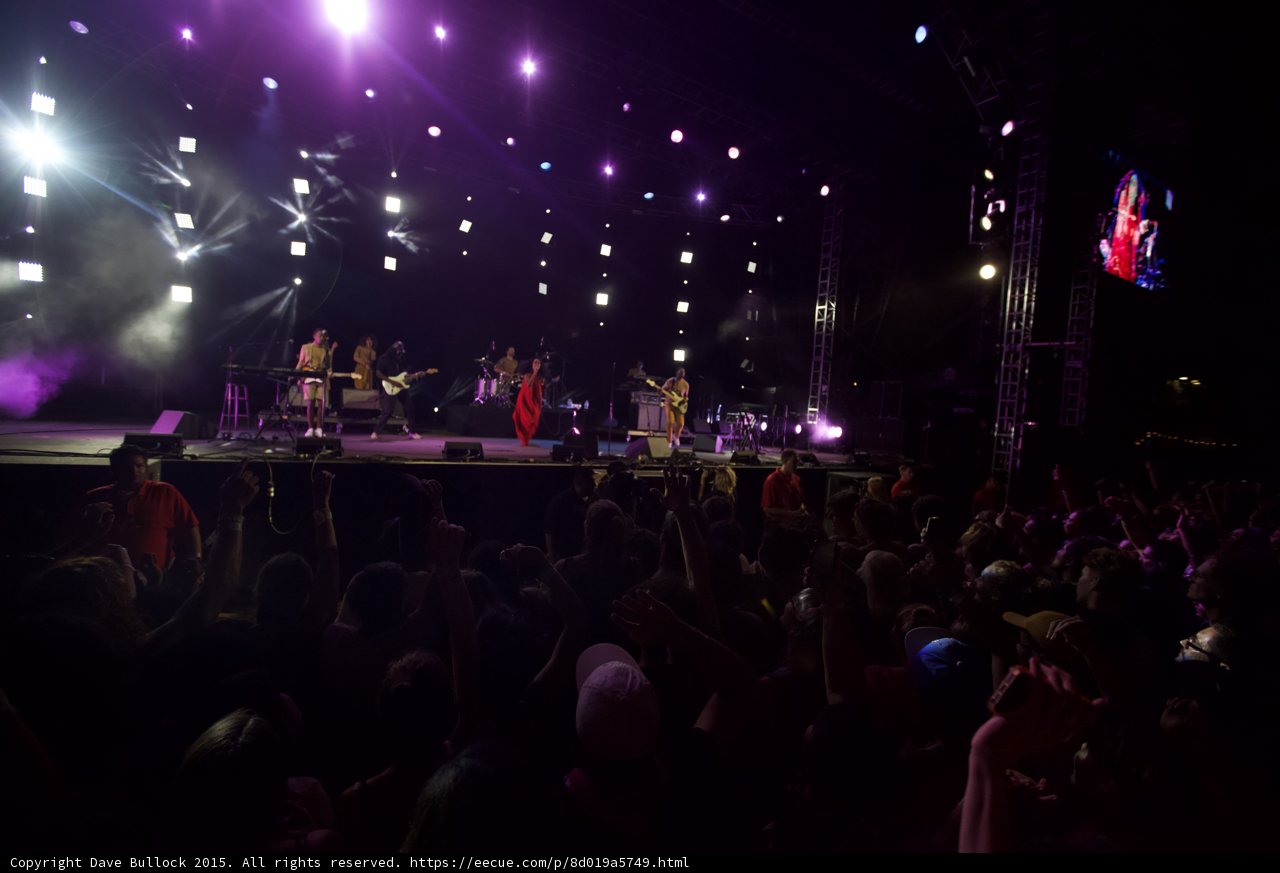 FYF Fest Wide Stage Solange Band Crowd Video Screen Spotlights Purple Magenta