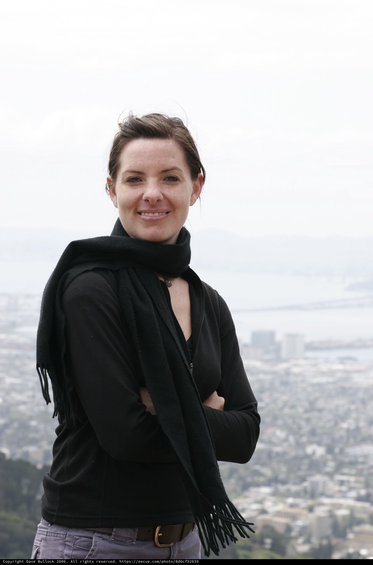 Woman Smiling Atop Twin Peaks, San Francisco