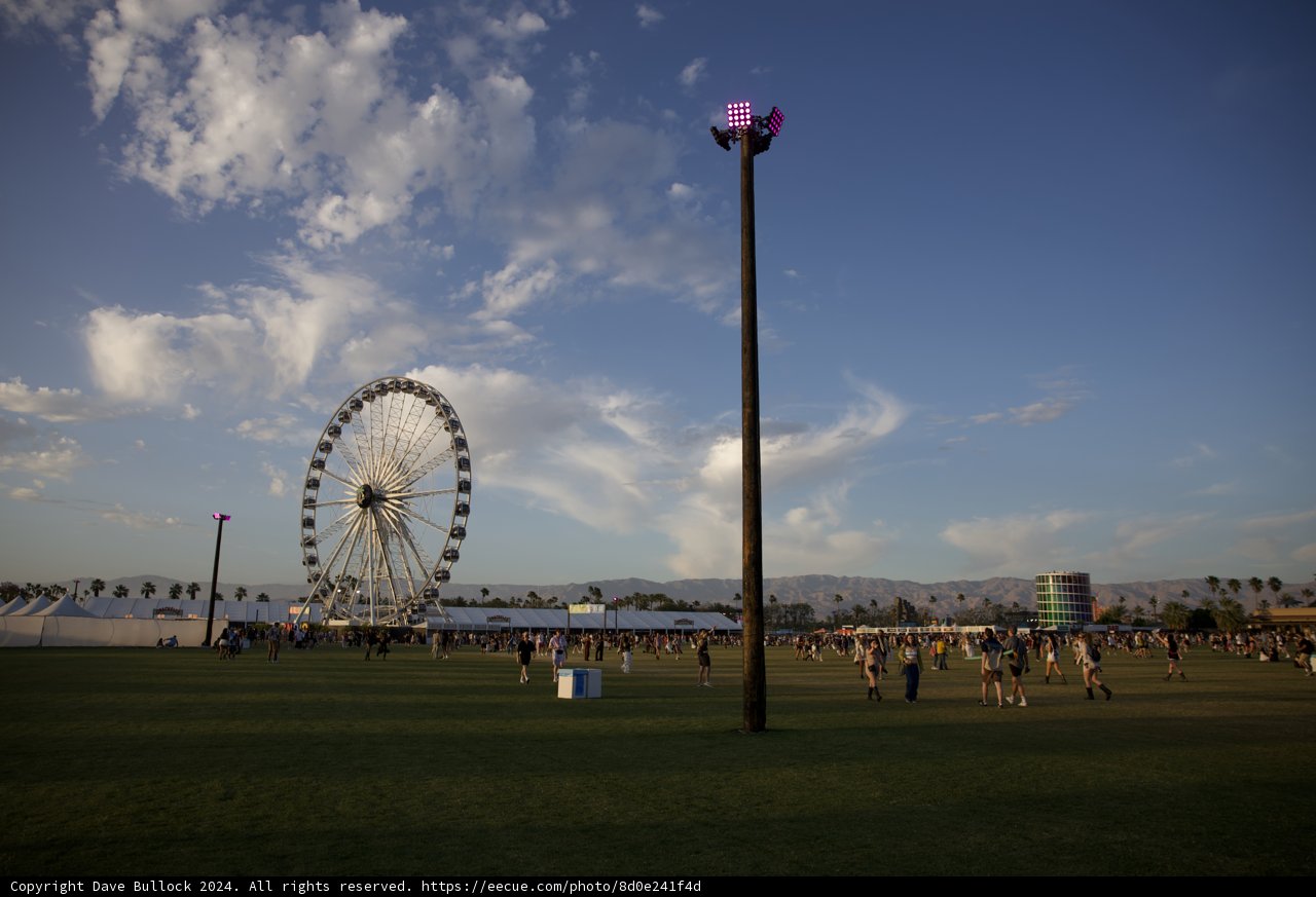 Evening at Coachella 2024: Iconic Ferris Wheel and Festival Vibe
