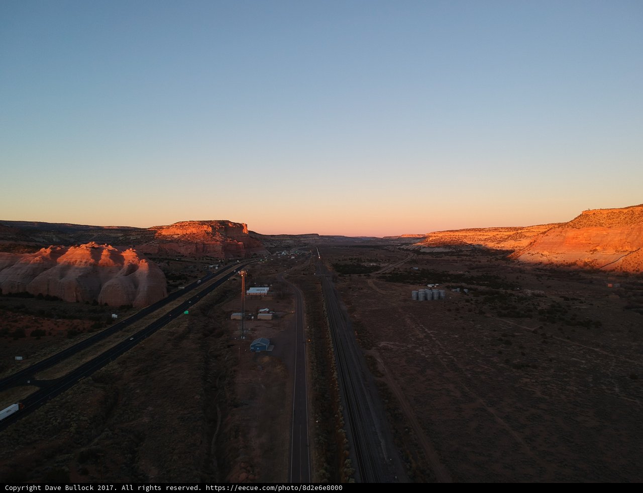 Highway and Desert Sunset Aerial View