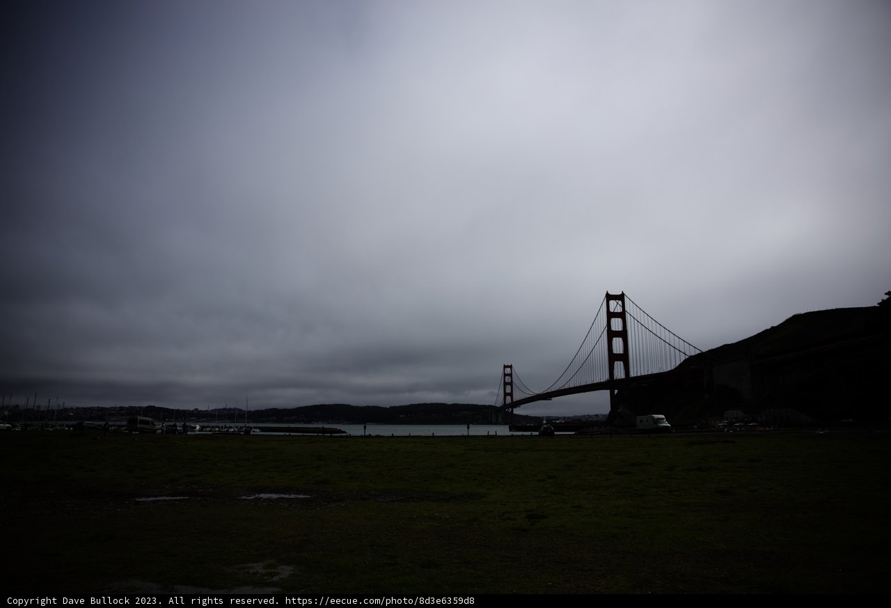 Golden Gate Bridge from a Grassy Promontory