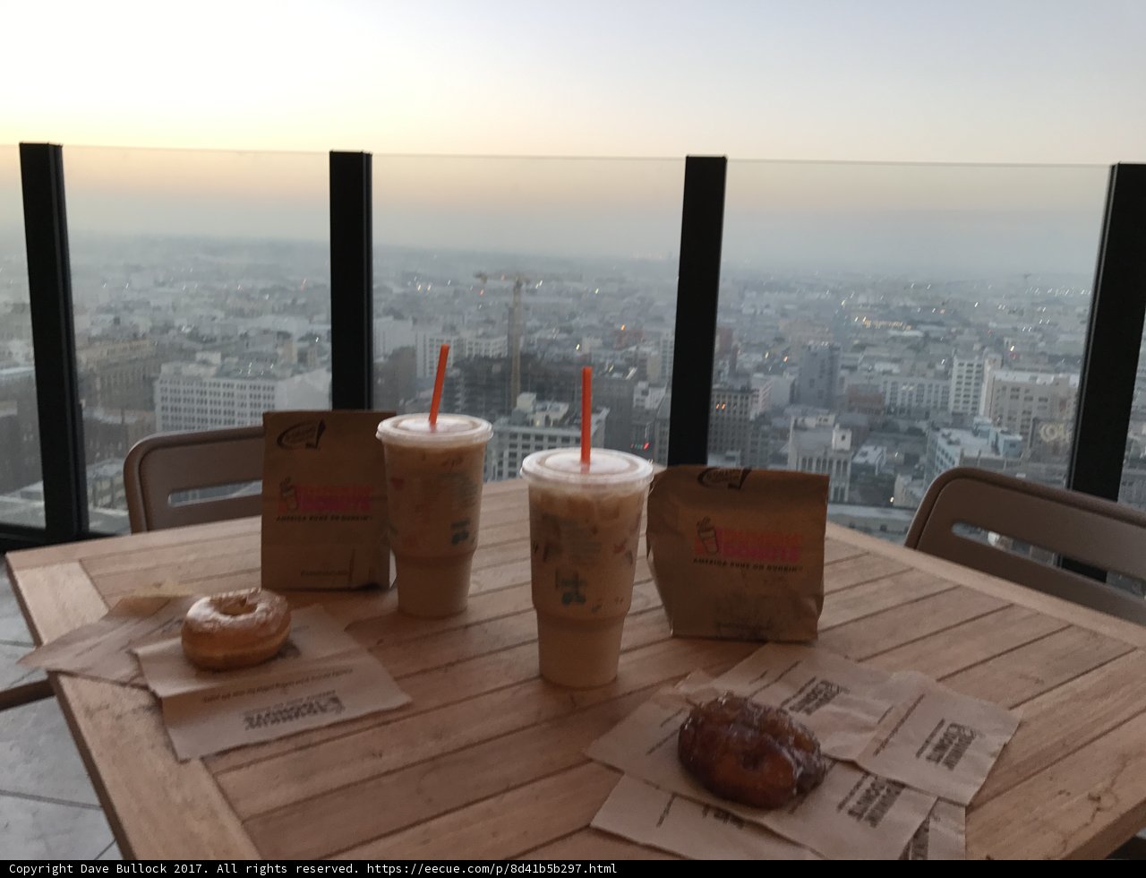 Plywood Table with Drinks and Donut