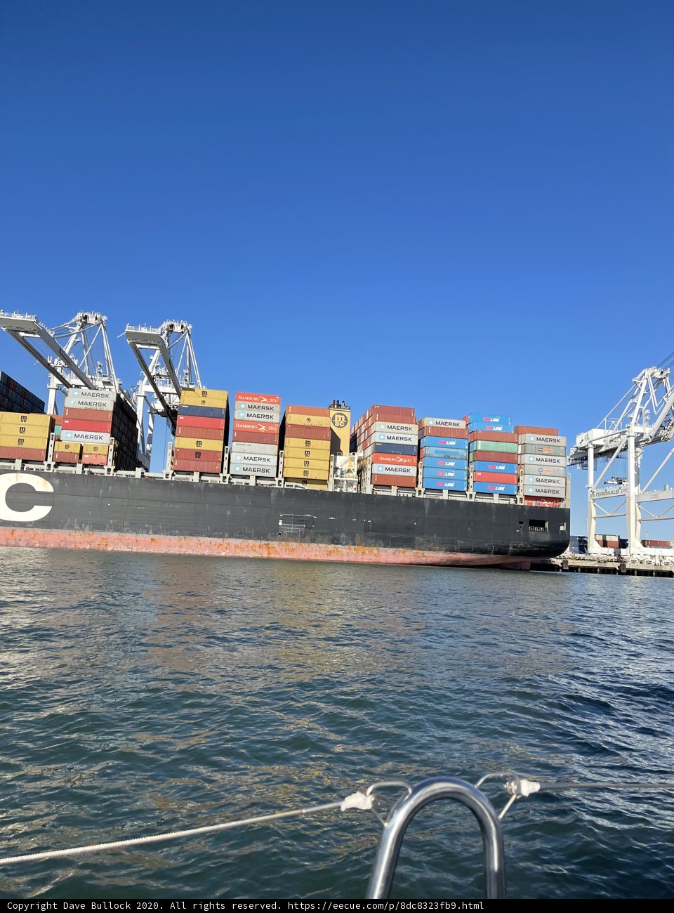 Mega Cargo Ship Docks at Oakland Inner Harbor