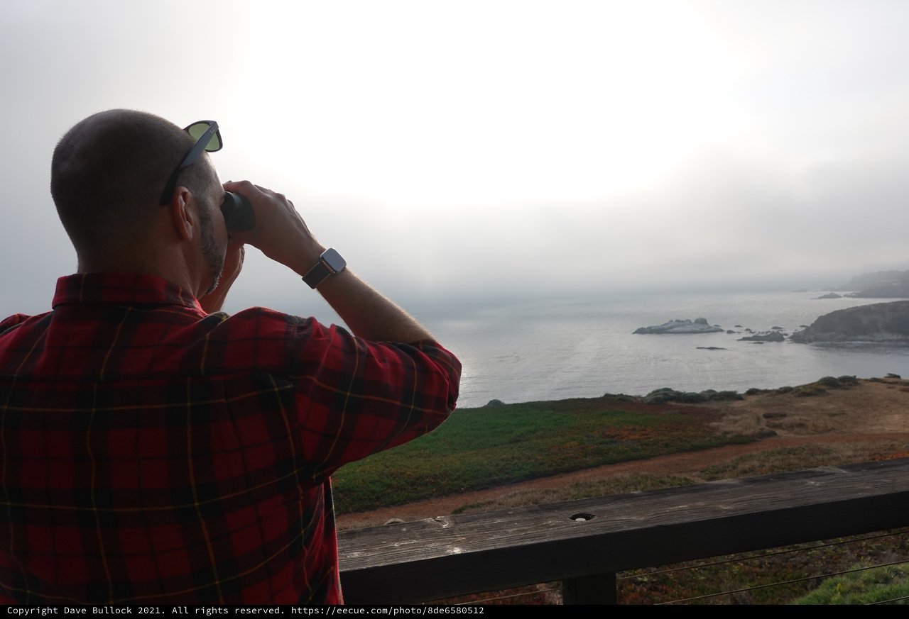 Coastal Observer with Binoculars Watching Ocean
