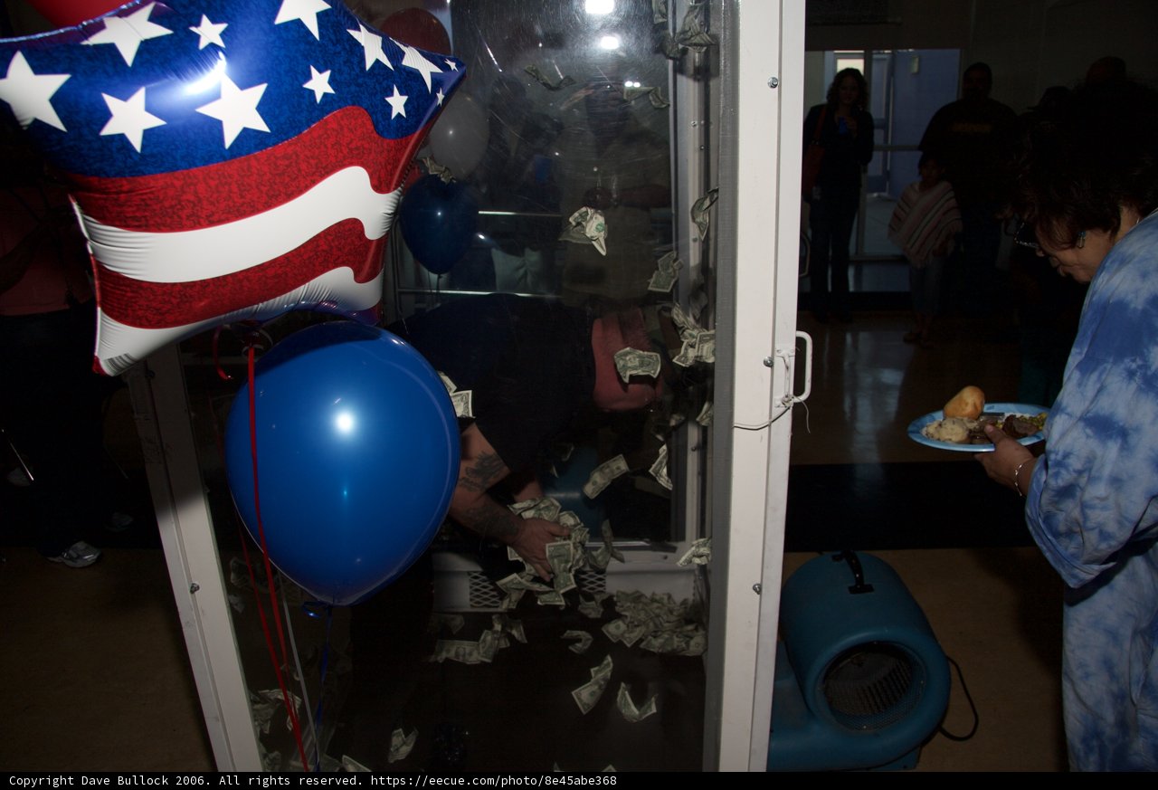 Celebrating with a Balloon and Flag