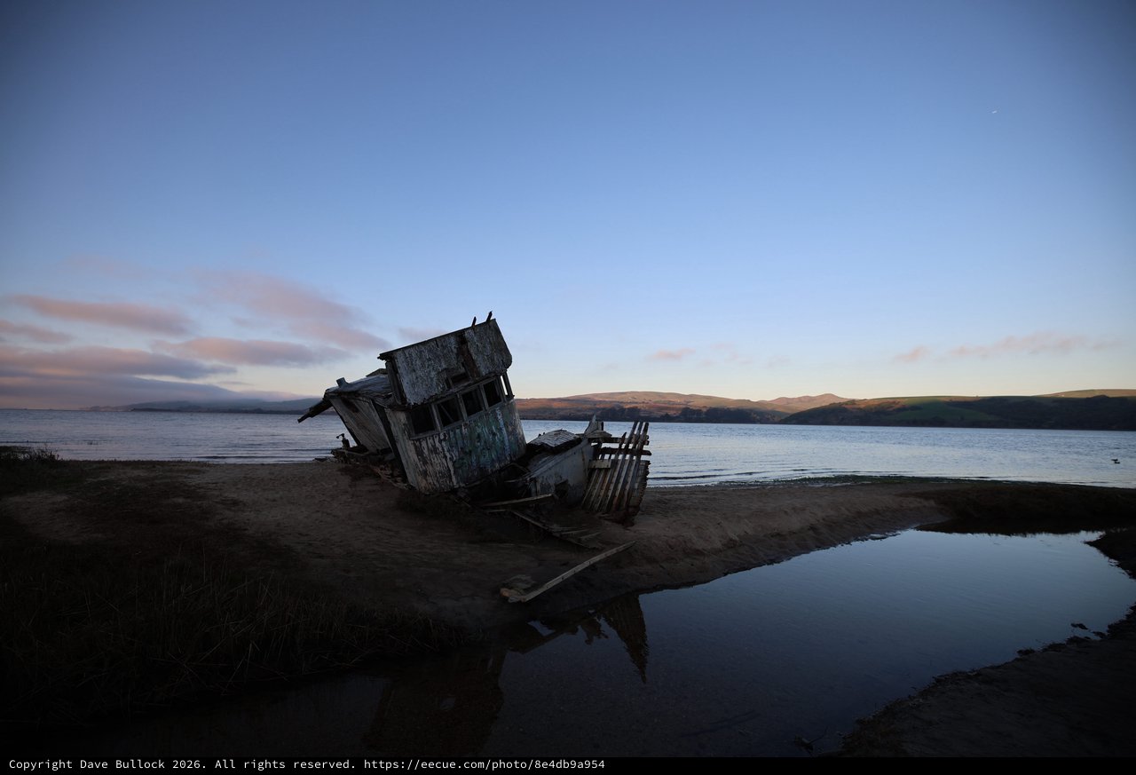 Abandoned Shipwreck at Twilight on California Coast