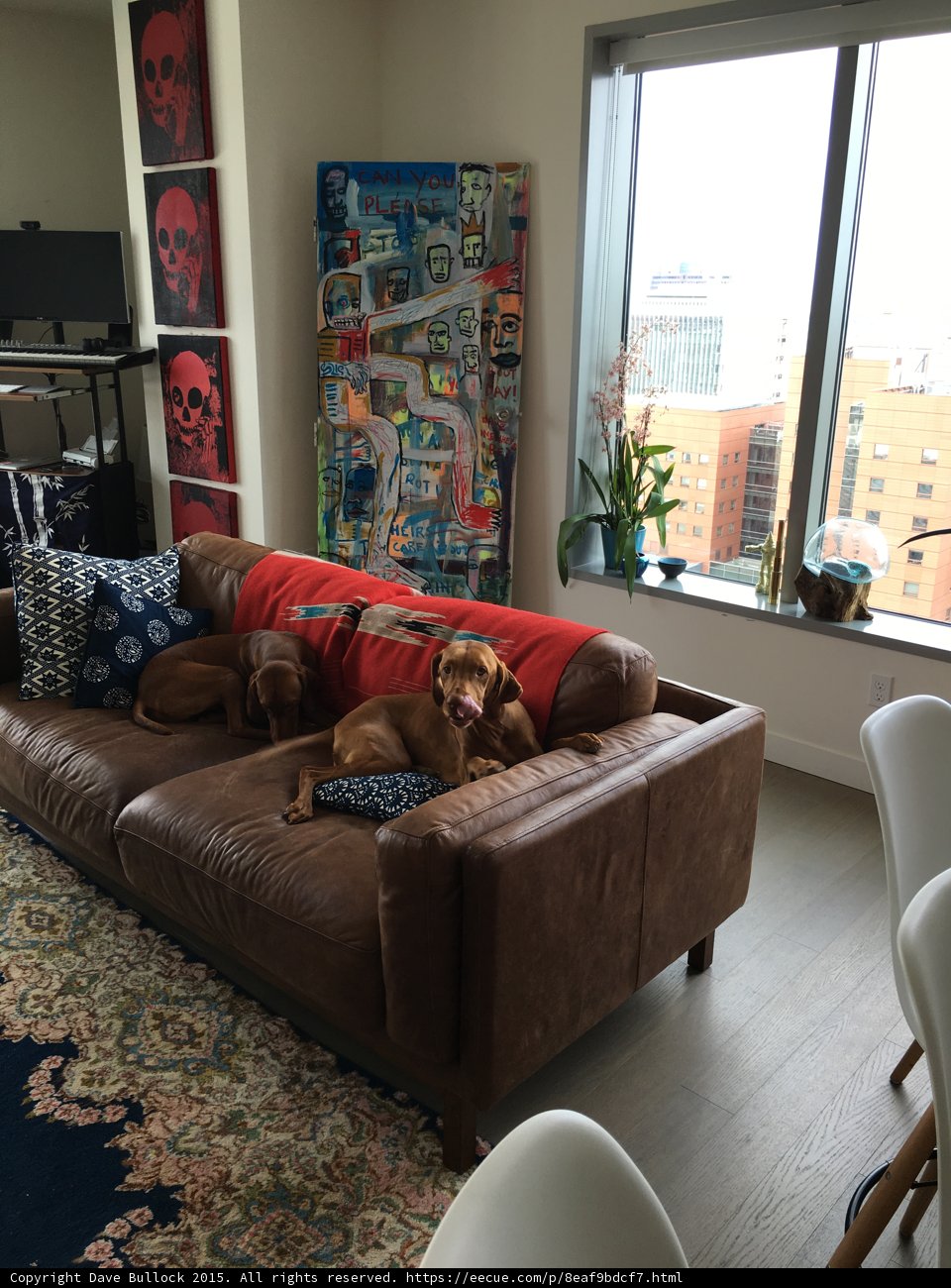 Brown Leather Couch in Chic Living Room