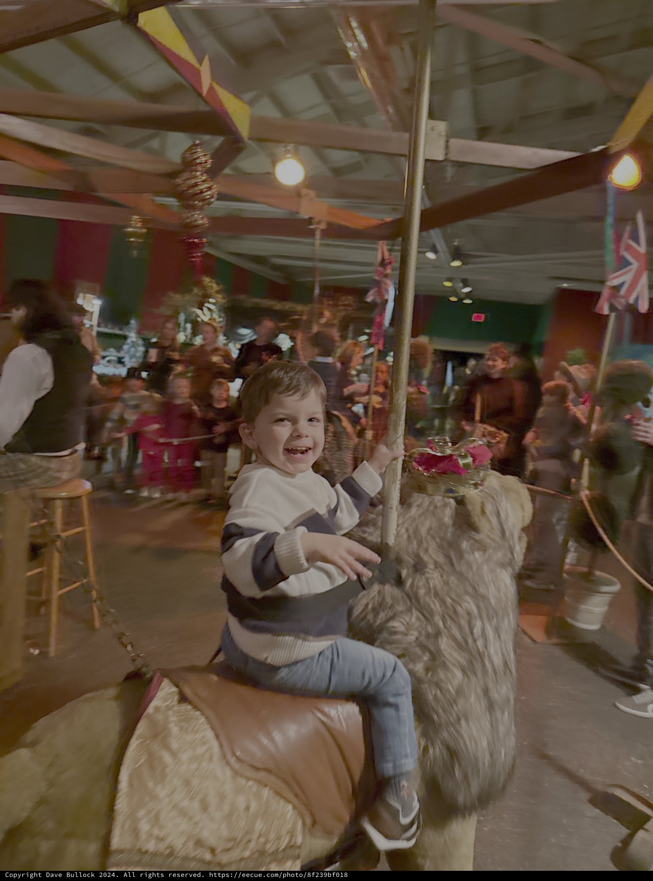 Child Enjoying Carousel Ride with Stuffed Animal