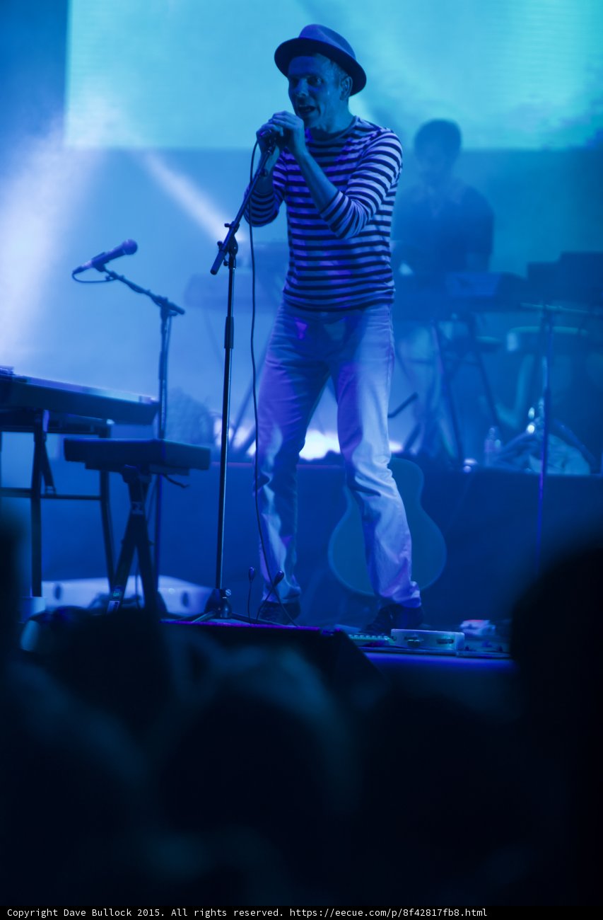Belle and Sebastian Stuart Murdoch Singing Mic Stand Fedora Striped Shirt Blue LED Band