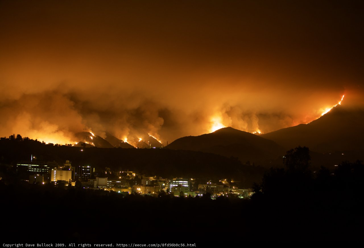 Devastating Station Fire Burning through Mountains and Cityscape