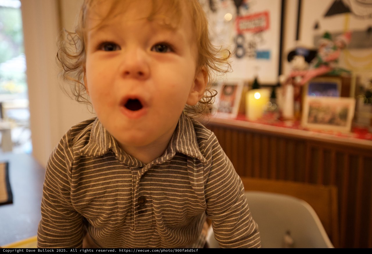 Curious Toddler with Surprised Expression at Home
