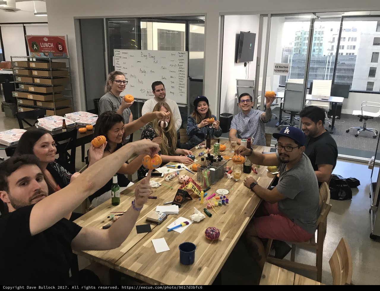 Office Team Celebrates Halloween with Pumpkin Painting
