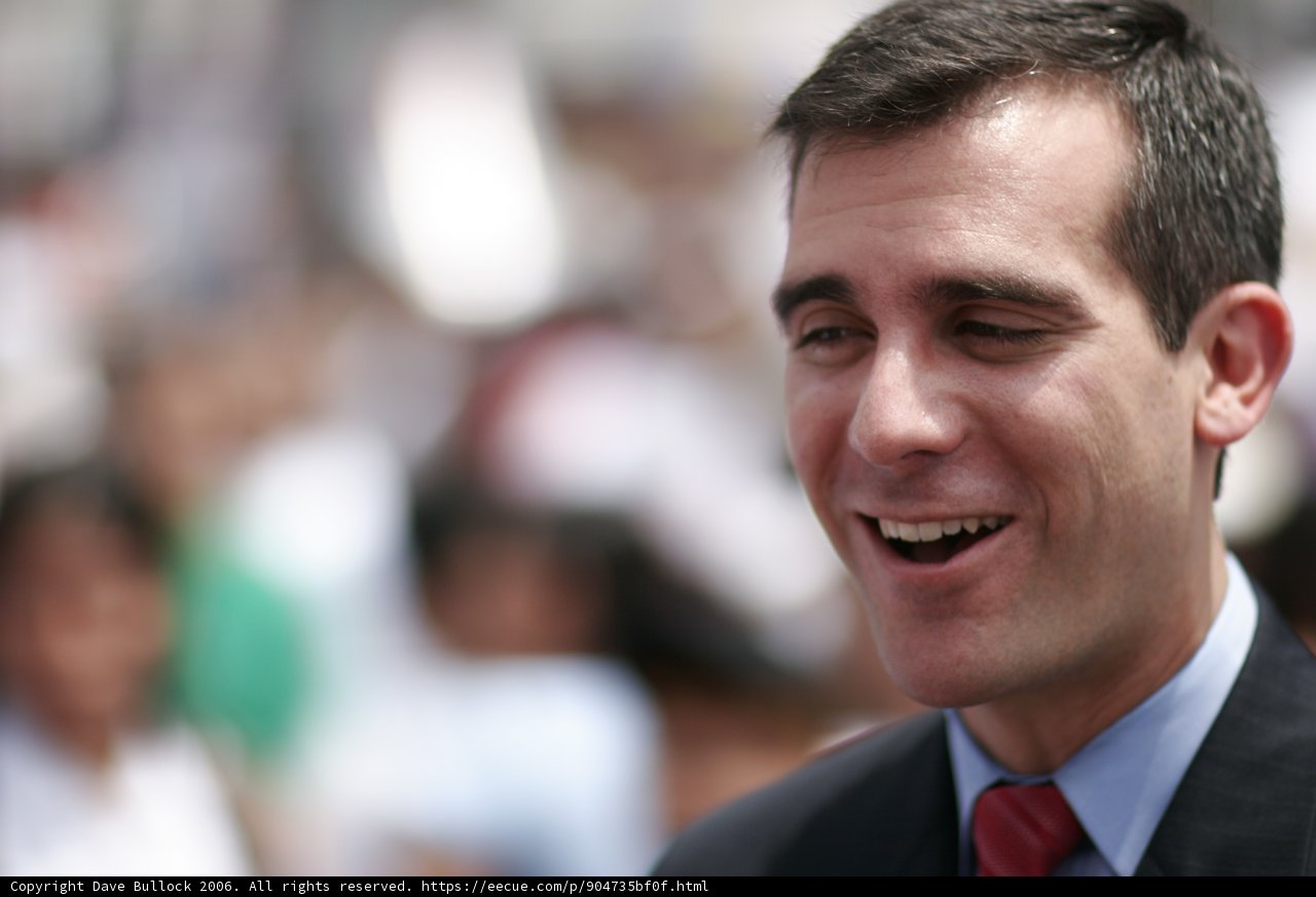 Eric Garcetti Smiling in a Suit and Tie