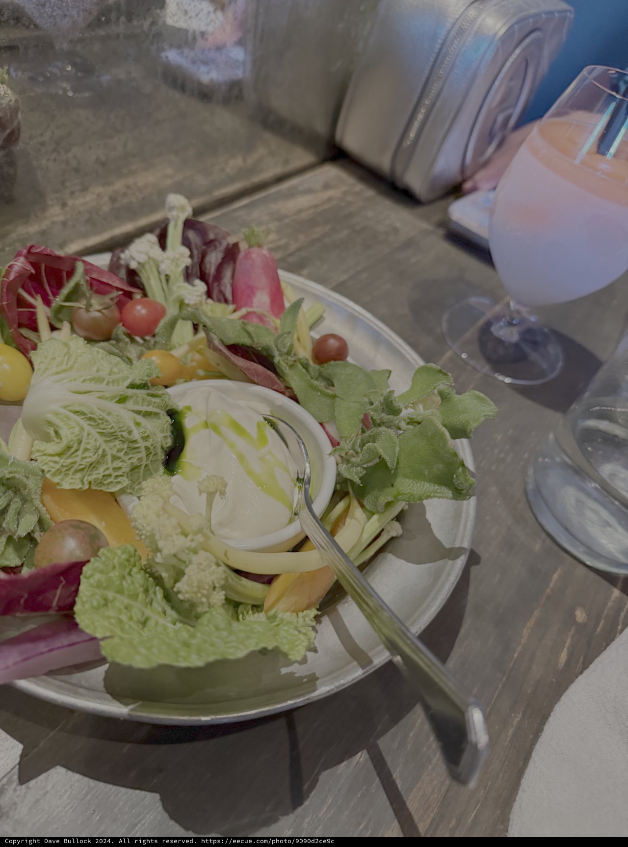 Fresh Garden Salad with Wine on Table