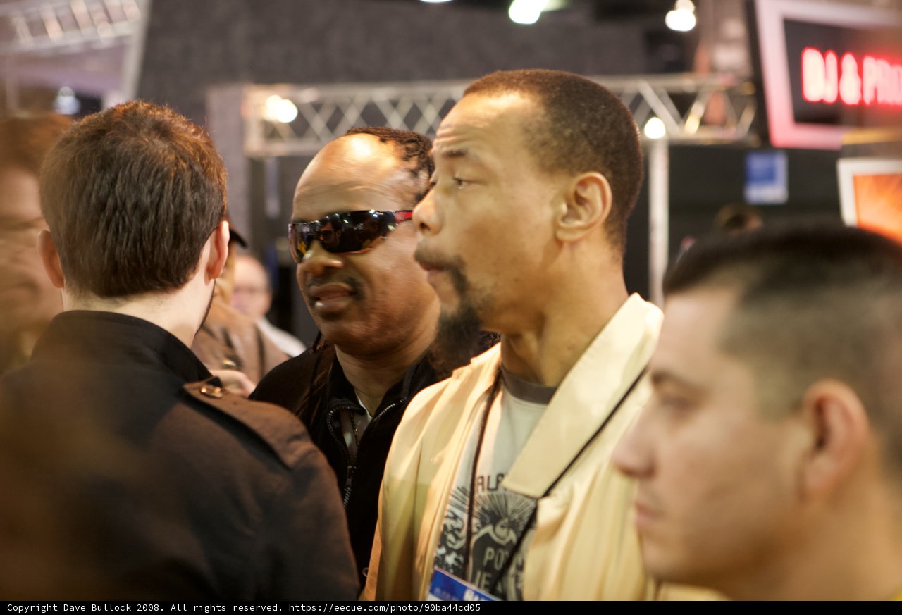 Stevie Wonder chats with a fellow musician