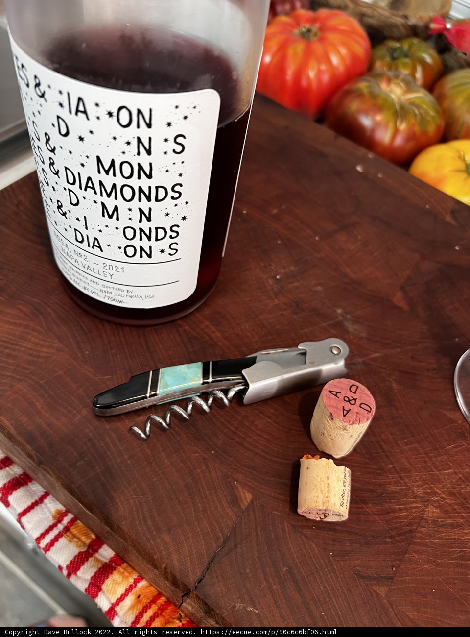 Wine and Corks on Cutting Board