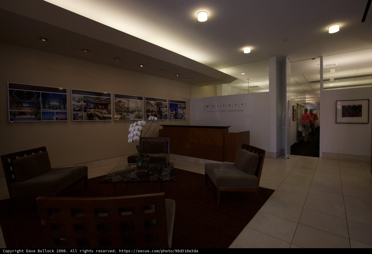 Interior Design of Lobby with Reception Desk and Chairs