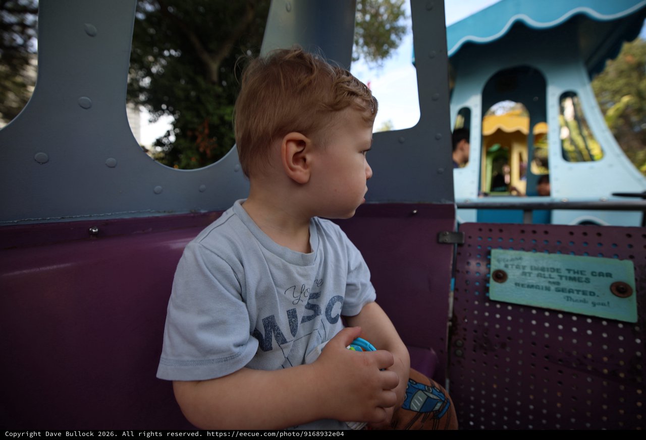 Young Boy Enjoying a Carousel Ride at Fantasyland
