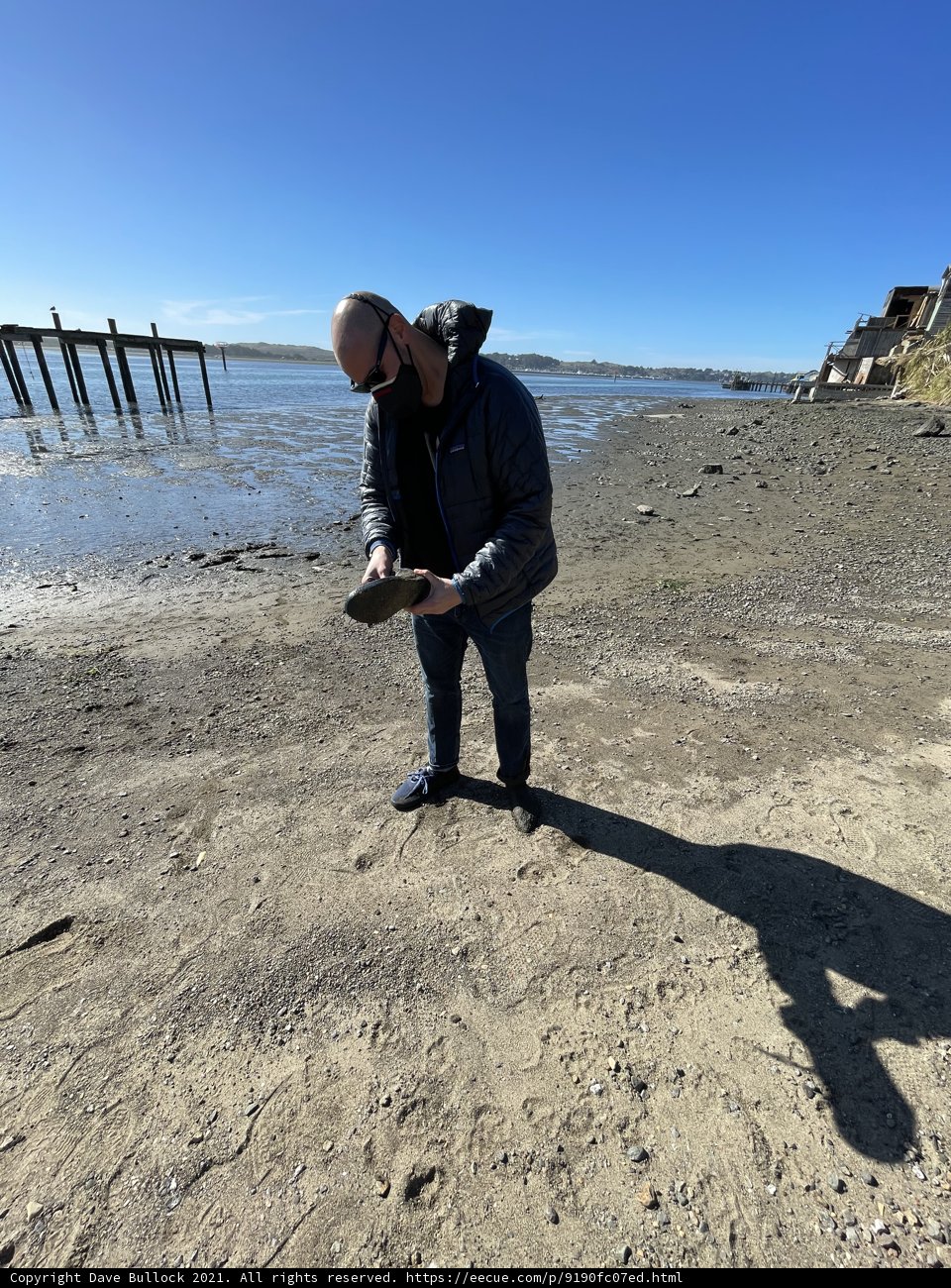 Man Standing on the Beach with a Piece of Wood