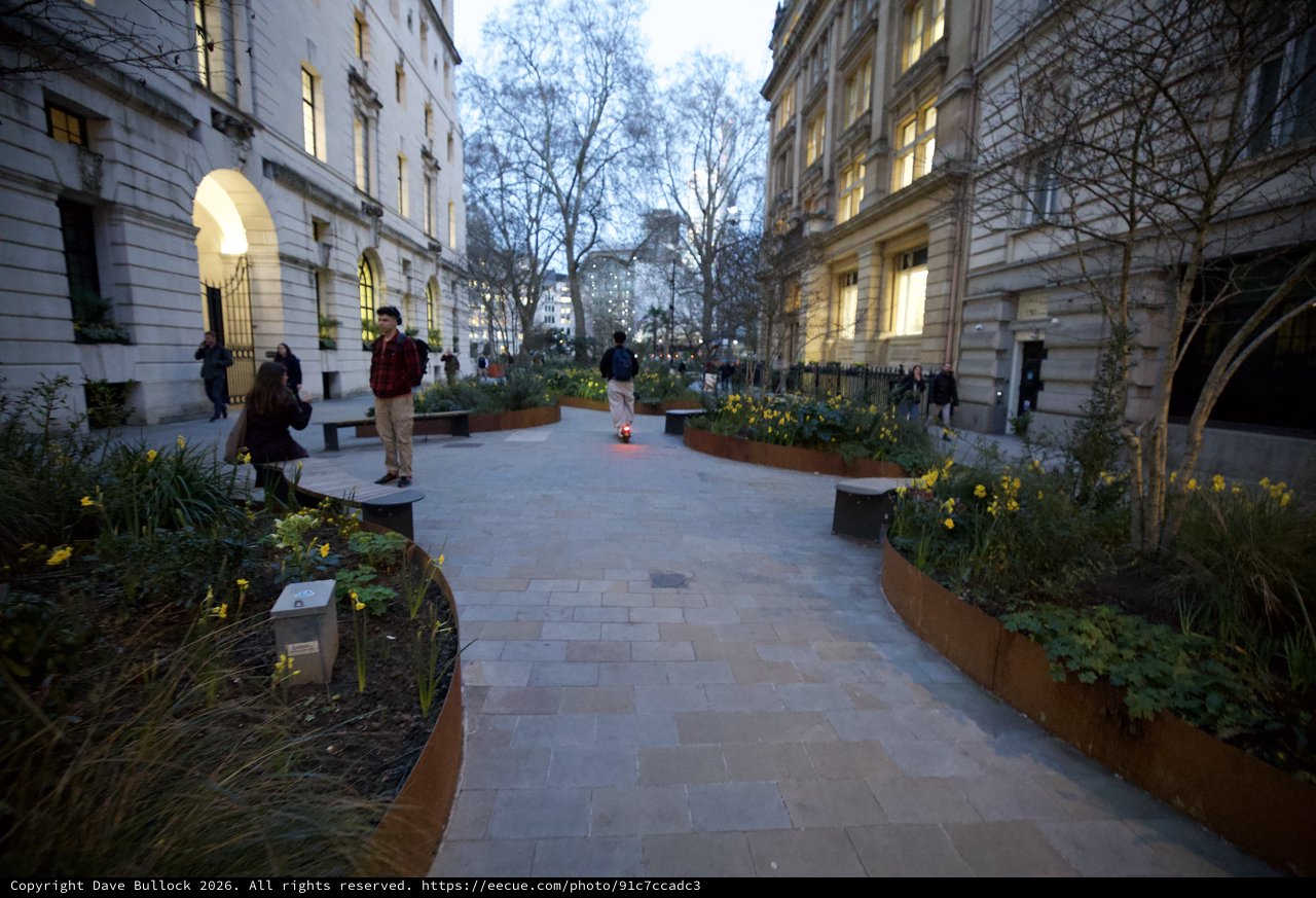 Twilight Urban Garden Pathway in Historic London
